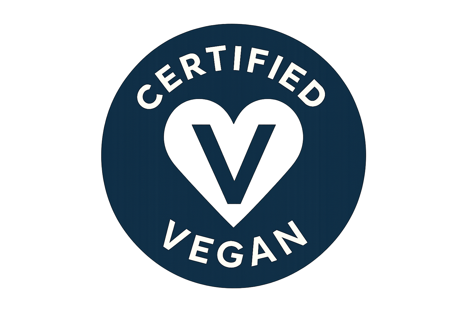100*100像素图标 Certified Vegan  图标：心形 + “V”      深蓝色圆形