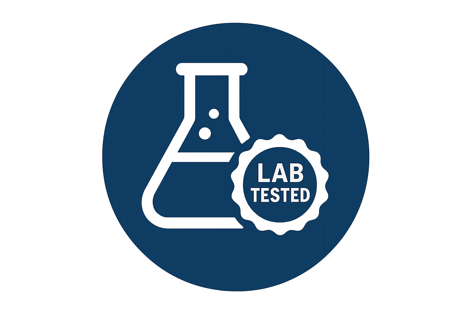 100*100像素图标 Lab Tested
图标：实验室小瓶 / 认证印章    深蓝色圆形